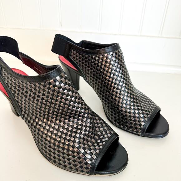 Sesto Meucci Woven Block Heel Sandals Black 9.5 - Picture 2 of 8